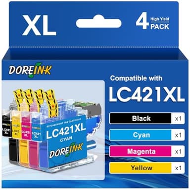 DOREINK LC421XL Cartouche d'encre Compatible pour Brother LC421XL LC421 XL LC-421XL Cartouches pour Brother DCP-J1050DW DCP-J1140DW MFC-J1010DW (LC421XL Noir Cyan Magenta Jaune, 4 Pack)
