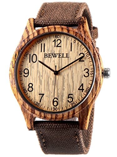 Alienwork Montre Hommes Femmes Brun Bracelet Tissu NATO Jaune Bois Naturel