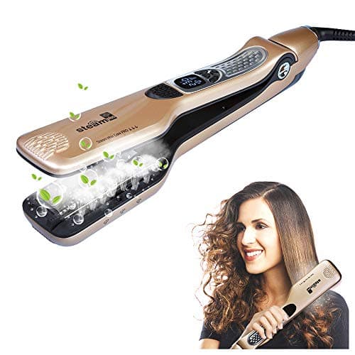 iGutech fer à lisser professionnel avec peigne à vapeur de défrisage, avec 5 trous de pulvérisation,anti-brûlure, fonction de verrouillage automatique de la température