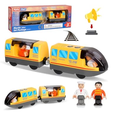 Train de Locomotives à Piles-Connexion Magnétique, Train Electrique Enfant, Train Jouet pour Voie Ferrée en Bois Compatible avec Thomas, Brio, Chuggington, pour dès 3 Ans