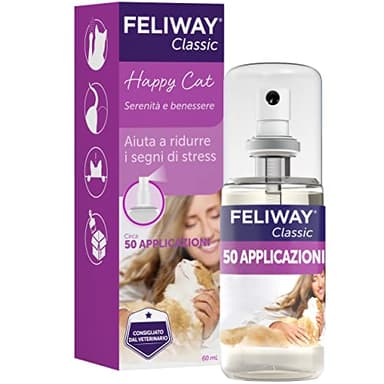 FELIWAY Classic Spray apaisant pour chats, 60 ml - Rassure les chats à la maison et en voyage, réduit le stress pendant les déplacements. Recommandé par les vétérinaires, testé cliniquement.