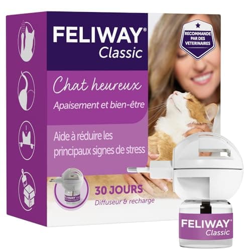 FELIWAY Classic – Anti Marquage Urinaire, Anti Griffade – Diffuseur électrique calmant + recharge 48ml - Naturel - Fabriqué en France - Réduit le stress des chats et les problèmes comportementaux