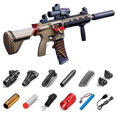 Pistolet à jouet en nylon, pistolet à eau à mousse électronique automatique, M416 Fusil de sniper, pistolet à air comprimé avec silencieux, cadeaux pour enfants et hommes - Marron