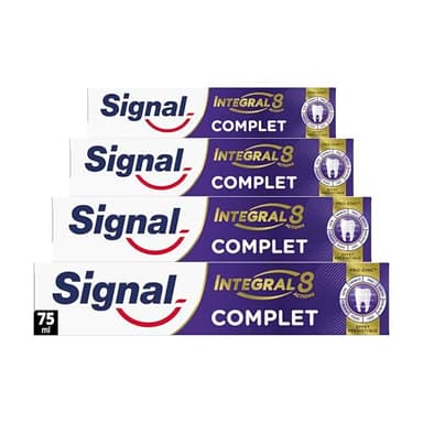 SIGNAL - Dentifrice Integral 8 Complet Effet Prébiotique - Protection Complète 3x plus efficace -96% d’ingrédients d’origine naturelle (lot de 4x75ml)
