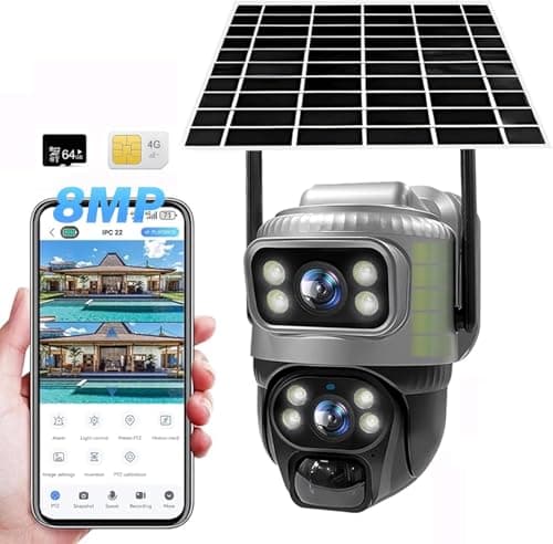 4G LTE Caméra Surveillance Solaire Extérieure sans Fil,4K Caméra de Chasse avec SIM & Carte Mémoire 64go, 355° PTZ, Détection de Mouvement PIR, Vision Nocturne Couleur, Audio Bidirectionnel, IP66