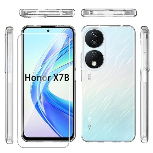 zZjoOoj Coque Compatible avec Honor 90 Smart/Honor X7B +1 Pièces Verre Trempé Protection écran,Housse Etui en Silicone TPU Souple(Transparent)