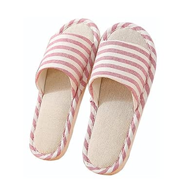 Pantoufles Respirables Pantoufles De Lin De Coton Pantoufles à Bout Ouvert Aussures de Maison Antidérapantes Pantoufles Convient Femmes Et Hommes Peut être Porté en Toutes Saisons (Rose, EU39-40)