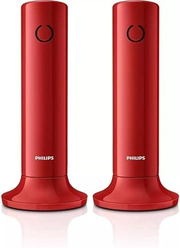 Philips M4502B/34-2 téléphones sans Fil Fixes Duos, écran LCD 1,6 Pouces, rétroéclairage, Haut-Parleur intégré, Mains Libres, Son HQ, Mince et Compact - Rouge (Compatible : ES, IT, FR)