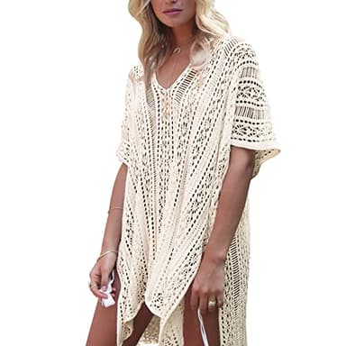 Vesaneae Robe de Plage Femme, Cache Maillot V Neck, Cache-Maillots de Bikini, Sexy Tricot Ajouré au Crochet, Blouse Été Cover Up