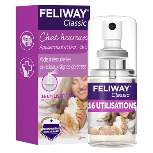 FELIWAY Classic Spray 20 ml - Phéromones Apaisantes pour Chats - Apaise les Chats à la Maison et Réduit le Stress lors du Transport - Recommandé par les Vétérinaires - Scientifiquement Prouvé
