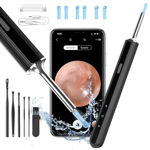 Qimic Otoscope Oreille, Camera Oreille, 1080P HD Kit Camera Oreille d'élimination du cérumen avec 6 lumières LED, outil de nettoyage d'oreille de 3,5 mm, adapté aux smartphones iOS et Android(Noir)