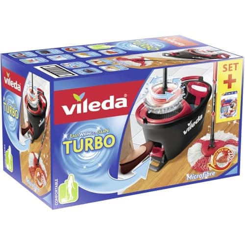 Vileda Turbo EasyWring & Clean Kit Complet serpillère et Seau, Métal, Rouge/Gris, 48,6 x 29,6 cm