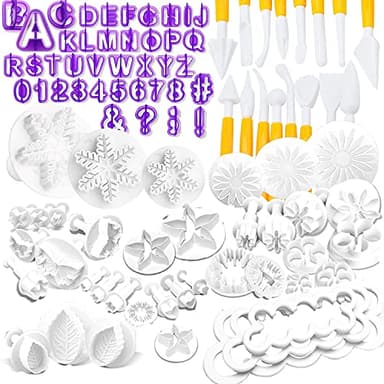 Nuyoah Outils de Décoration de Gâteau Accessoire Pate a Sucre Patisserie 87pcs Fondant Outils Ensemble avec Emporte Pièces Lettres Chiffres, Tampons Fleurs, Outil de Modelage, Butterfly Cutter
