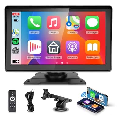 sans Fil Apple Carplay Android Auto Portable Autoradio avec Chargeur de Véhicule, 7 Pouces Écran Tactile avec Bluetooth/Émetteur FM/Airplay/Mirror Link/Google/Siri/Voice Control/GPS/TF/AUX 12V-24V
