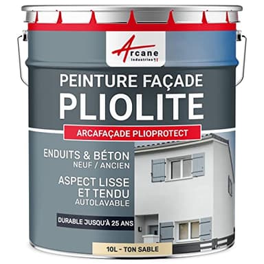 Peinture façade pliolite pour mur extérieur, crépi - Peinture Hydrofuge Solvantée - ARCAFACADE PLIOPROTECT 10 L (+ ou - 80 m² en 1 couche) - Ton Sable - RAL 085 90 20 - ARCANE INDUSTRIES