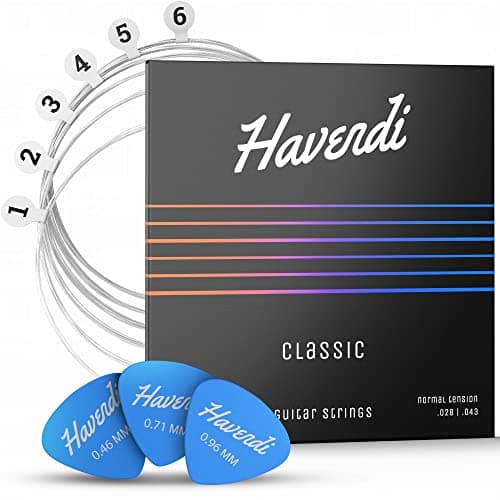 HAVENDI® Cordes de guitare | Guitare classique pour une qualité sonore brillante | Cordes en nylon durable pour guitare acoustique avec gaine argentée + 3 médiators