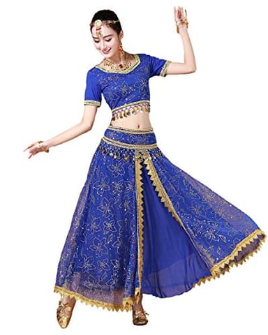 Grouptap Bollywood Lehenga Choli Indian Femmes Anarkali Saree Dames Mariage Partie Designer Blouse Danse Robe Bleu Costume Lengha (Bleu, 152-172 cm, 45-70 kg)