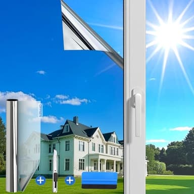 Evofensteere (44,5 x 200 cm, argenté), film de protection solaire, protection contre la chaleur, à effet miroir, sans résidus, protection contre la chaleur, autocollant, anti-UV