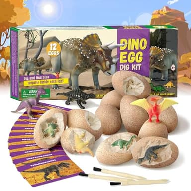 Kit de Fouilles de Dinosaures,Lot de 12 œufs de Dinosaure à Creuser,Kit D'excavation pour Enfants à Partir de 6 Ans,Archeologie Enfant,Jeu D'archéologie pour Garçons et Filles