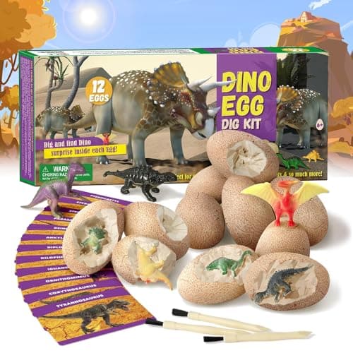 Kit de Fouilles de Dinosaures,Lot de 12 œufs de Dinosaure à Creuser,Kit D'excavation pour Enfants à Partir de 6 Ans,Archeologie Enfant,Jeu D'archéologie pour Garçons et Filles
