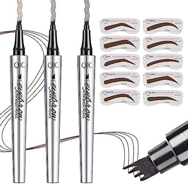 OHSN 3 Couleurs Crayon Sourcil Waterproof Stylo Sourcil Microblading Crayon à Sourcils de Tatouage Imperméable Eyebrow Tattoo Pen avec Applicateur de Précision Longue Durée avec 10 Pochoir Sourcils