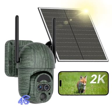 NUASI Caméra de Chasse 4G avec Carte SIM, 12X Zoom Hybride Caméra Surveillance Solaire Exterieure sans Fil, 360° PTZ, Audio Bidirectionnel, PIR Détection, Vision Nocturne, Etanche IP66