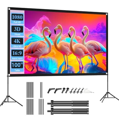 VISULAPEX Ecran Videoprojecteur sur Pied, Écran de Projection Portable 100 Pouces, 16:9, 4K HD Ecran Projecteur Pliable avec Sac de Transport pour L'intérieur, Home Cinéma, Cinéma de Jardin