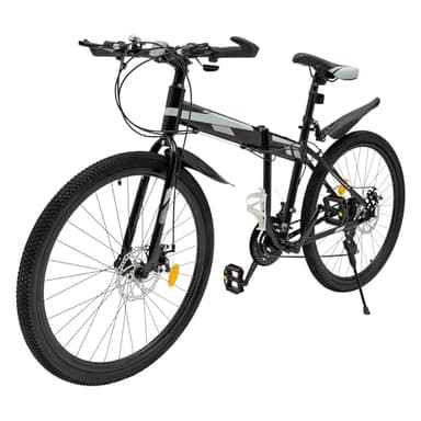 SHIOUCY VTT pliable 26 pouces 21 vitesses en acier à haute teneur en carbone pour adolescents adultes vélo pour garçons, filles, femmes et hommes, noir et argent