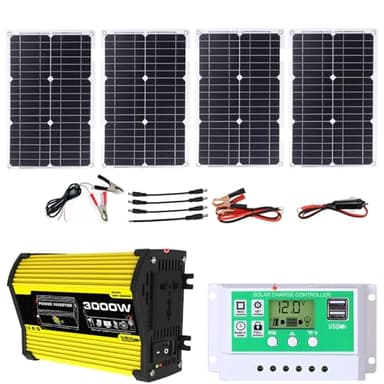 Kit De Panneaux Solaires 3000 Watt Avec Contrôleur Et Onduleur, Panneaux Solaires Réglables, Kit Système Solaire Domestique, Charge Rapide, Kit Complet De Panneaux Solaires Pour Camping-cars(Yellow,12