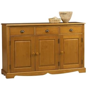 Beaux Meubles Pas Chers Actual Diffusion Buffet Bas 3 Portes 3 Tiroirs 2 Tablettes 4 Niches Pin Miel de Style Anglais Longueur 146.6 Hauteur 89.6 Profondeur 42.5 cm