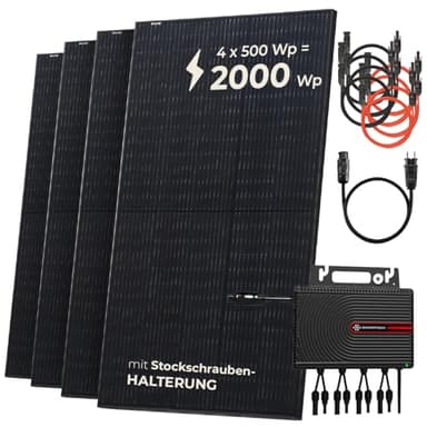 Solarway® Bloc d'alimentation solaire complet pour balcon 2000 W - Onduleur 2000 W - Kit complet - Panneaux solaires 500 W et accessoires