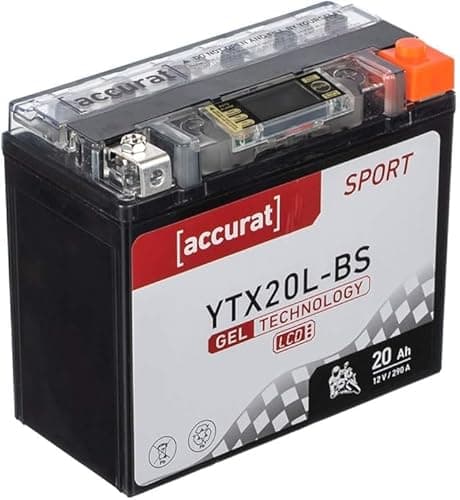 Accurat batterie moto YTX20L-BS Gel 12V 20ah 175x87x155 mm Ecran LCD– Batterie de Démarrage Haute Performance Sans Entretien, Résistante aux Vibrations, Batterie Quad