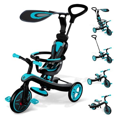 Globber - EXPLORER TRIKE 4 en 1 - Tricycle évolutif & draisienne pour les tout-petits âgés de 10m+ à 5 ans + , Bleu Canard
