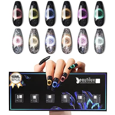 Beautilux Vernis Semi Permanent 9D Pailleté Reflechissante Magnetique, Verni à Ongles UV Reflective Glitter 6x10ml Kit Manucure Nail Art