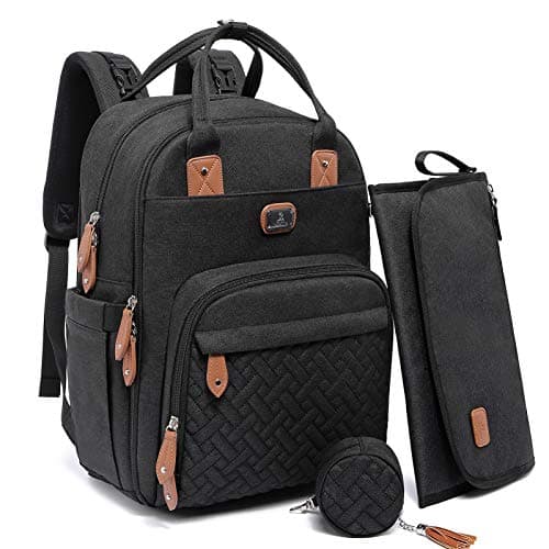 Dikaslon Sac à Dos à Langer Grand Sac Avec Matelas à langer et Porte tétine Pour bébé Garçon et Fille, Sangles de Poussette - Sac de Maternité Maman ou Papa (noir)