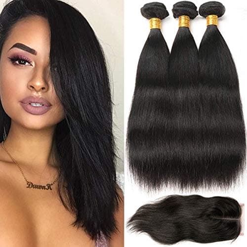 Tissage bresilien en lot avec closure meches bresiliennes tissage humain lisse cheveux bresilien tissage boucle tissage extension 100g/pc cheveux 8 10 12+8 pouces