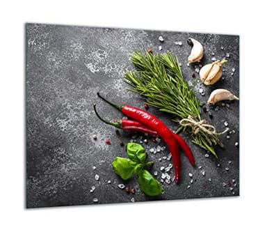 TMK Plaque de recouvrement, 60 x 52 cm, en verre, pour cuisinières électriques, à induction, convient comme décoration, protection anti-éclaboussures, planche à découper, piments et épices