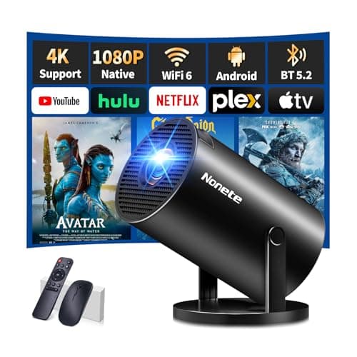Vidéoprojecteur 1080P FHD Mini Projecteur Video 4K avec WiFi 6 BT5.2 Android TV, Portable Projecteur Supporté pour Trapèze Correction 180° Rotation HDMI/USB/PS5, App intégrée avec HDMI et Souris, Noir