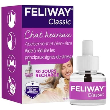 FELIWAY Classic 30 Jours - 1 Recharge pour Diffuseur de Phéromones Apaisantes pour Chats (48ml) - Aide à Réduire les Principaux Signes de Stress chez les Chats et les Chatons - Recommandé par les Vét