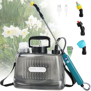 DOUBFIVSY Pulvérisateur Électrique de Jardin avec 3 Buses Réglable, Pulvérisateur à Pression AutoPump, Pulvérisateur à Batterie des Plantes pour Jardin, Désherbage et Lavage de Voiture (5L)