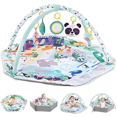 TFDER Tapis de jeu multifonctionnel pour nouveau-nés avec 8 jouets sensoriels détachables, facile à nettoyer, Tapis d'éveil et de jeux éducatif à jouer pour bébés à partir de 0 mois（Vert）