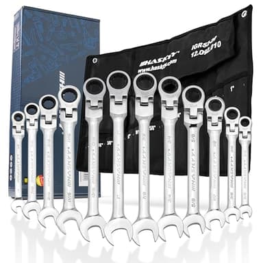 HASKYY Jeu de 12 clés à cliquet 1/4-1" - Clé mixte à cliquet - Clé à fourche impériale - Outils US Cars compatibles avec Harley Davidson