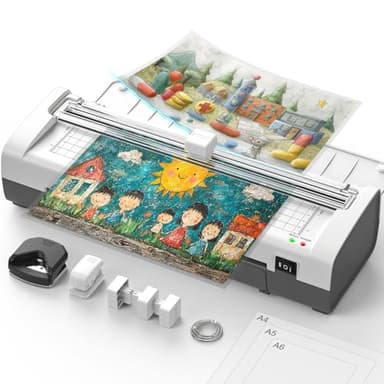 Ablemark Plastifieuse A4, Thermique et Froid Machine à Plastifier avec 30 Feuille plastifieuse pour A4 A5 A6, 12in1 Plastifieuse avec Papier Massicot et Arrondisseur D'angle pour École Bureau Famille