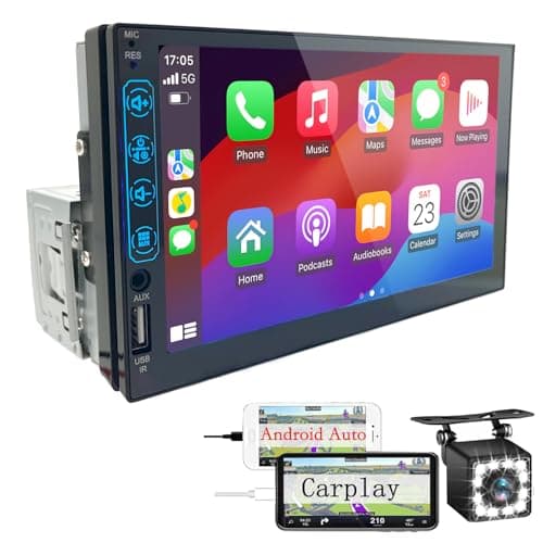 Autoradio Bluetooth 1 DIN avec Carplay et Android Auto - 7 Pouces HD Ecran Tactile Poste Radio Voiture Soutien Lien Miroir iOS/Android/Radio FM/USB/EQ – Autoradio avec Caméra de Recul