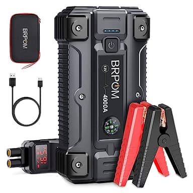 BRPOM Booster Batterie 4000A 26800mAh Jump Starter Portable (Jusqu’à 10L Diesel ou All Gas) Démarrage de Voiture 12V avec Pinces de Sûreté Intelligentes Câble de Type-C 12 Mois en Veille