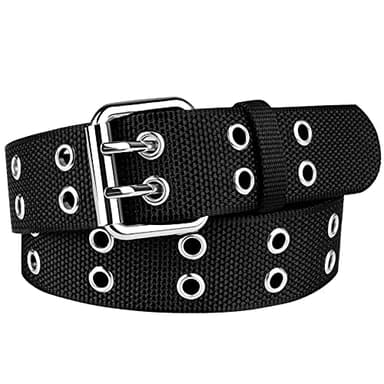Drizzte Ceinture Cloutée Double Oeillet Ceinture Toile pour Homme et Femme Argentée 130cm
