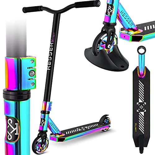 KESSER® Trougetinette de Freestyle X-Limit-Pro 360Ḟ Direction trougetinette Funscooter trougetinette de Freestyle avec béquille ABEC 9 roulements à Billes, Roues en PU 110 mm, Arc en Ciel