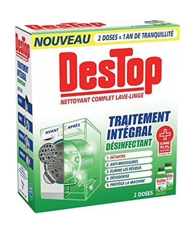 Destop Nettoyant Lave Linge Désinfectant Anti Odeur, Anti Calcaire et Anti Moisissures - 2x250ml