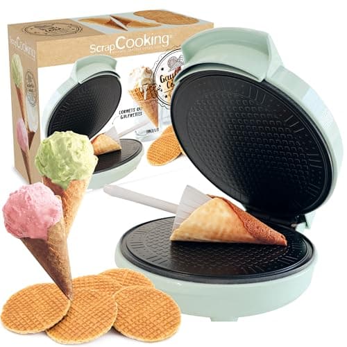 ScrapCooking - Machine à Gaufrettes & Cônes de Glace - Gaufrettes & Cornet Factory - Appareil 2-en-1 à Wafers & Tuiles - Cadeau Pâtisserie Cuisine - Recette Incluse - 3883