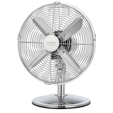 Cecotec Ventilateur de bureau EnergySilence 620 RetroDesk. 40 W, finition chromée, 12" de diamètre avec 4 pales, 3 vitesses, oscillation, hauteur réglable, sécurité maximale